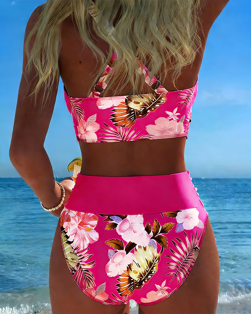 Trudi - Bikini Kontrast Blumenmuster Geteilt