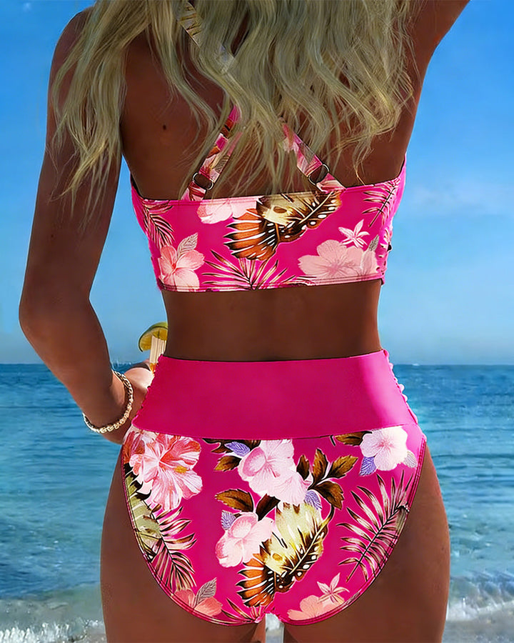 Trudi - Bikini Kontrast Blumenmuster Geteilt