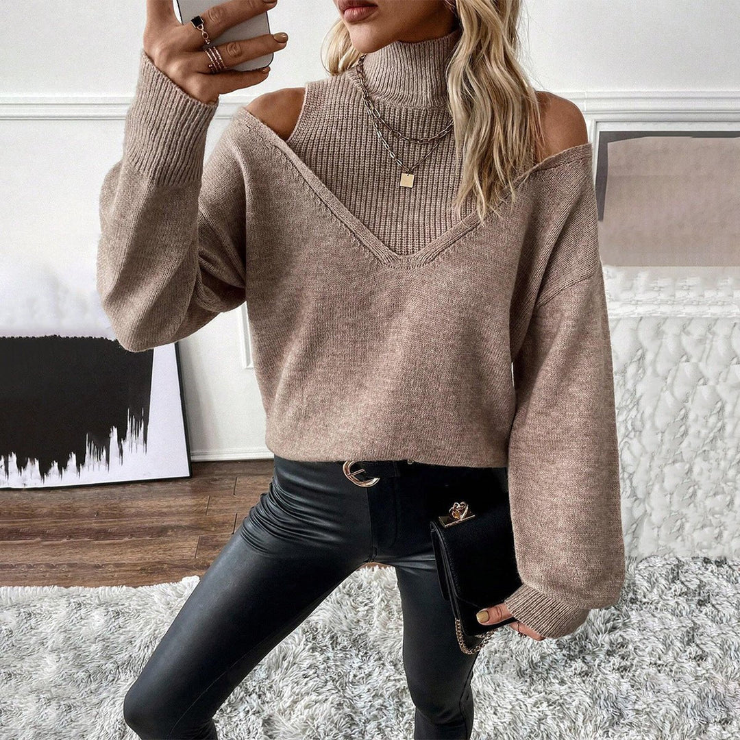 Analia | Damen Off-Shoulder Rollkragen Pullover aus Strick