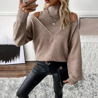 Analia | Damen Off-Shoulder Rollkragen Pullover aus Strick