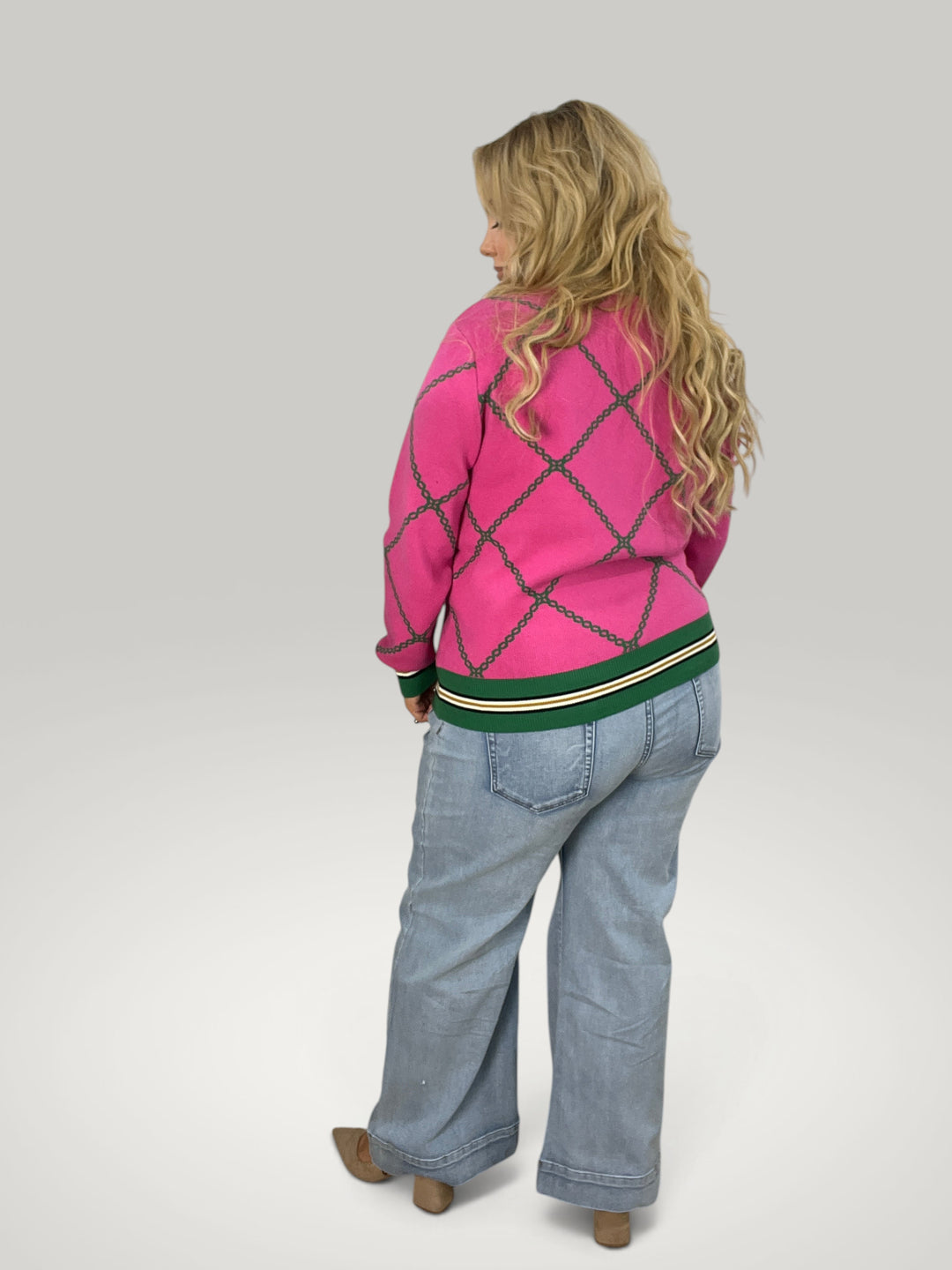 Saskia - Damen Strickpullover mit Kontrastbesatz