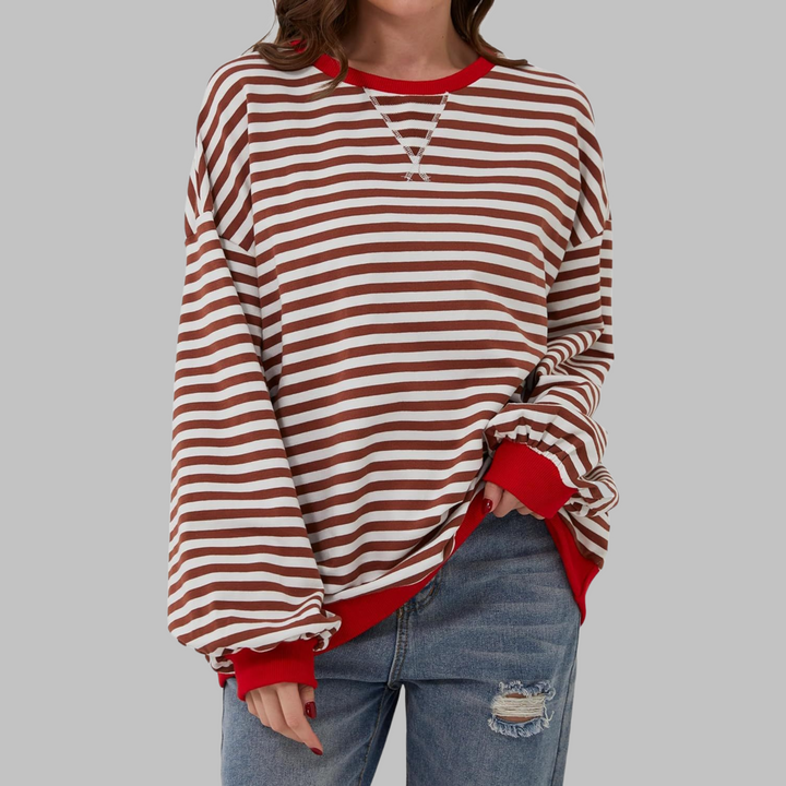 Mara | Damen Oversized Streifenpullover mit Rundhalsausschnitt und langen Ärmeln