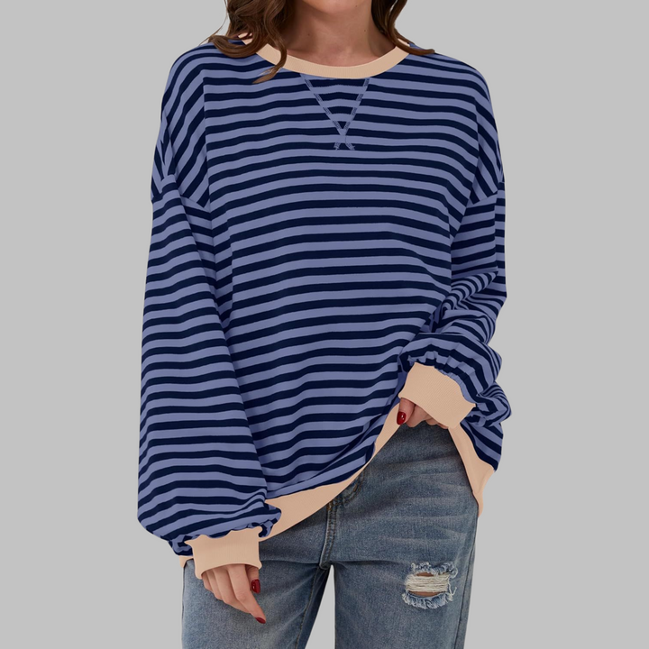 Mara | Damen Oversized Streifenpullover mit Rundhalsausschnitt und langen Ärmeln