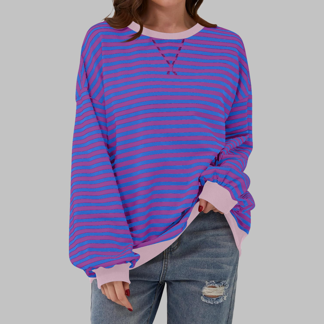 Mara | Damen Oversized Streifenpullover mit Rundhalsausschnitt und langen Ärmeln