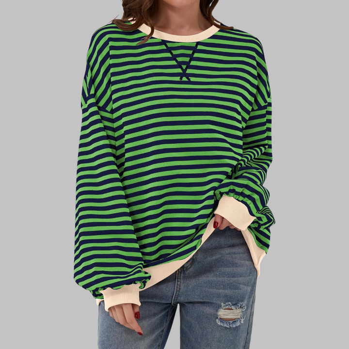 Mara | Damen Oversized Streifenpullover mit Rundhalsausschnitt und langen Ärmeln