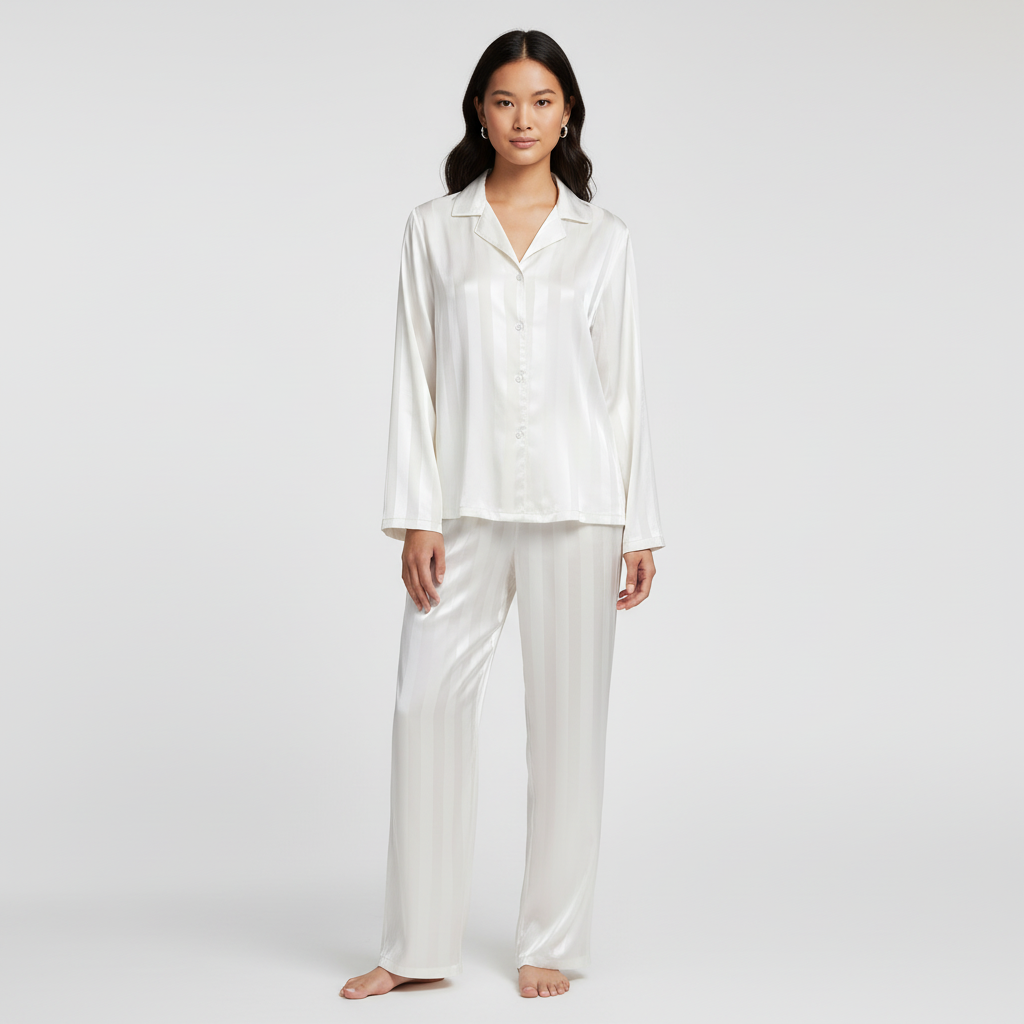 Elegantes Satin-Lounge-Set für Damen mit Knopfleiste und bequemen Hosen