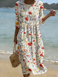 Christina - Floral Print Rundhals Maxikleid
