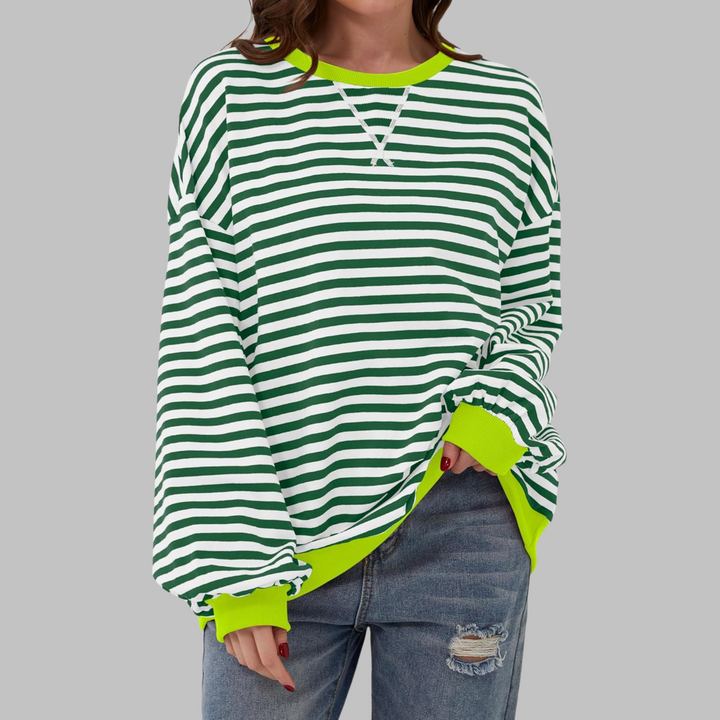 Mara | Damen Oversized Streifenpullover mit Rundhalsausschnitt und langen Ärmeln