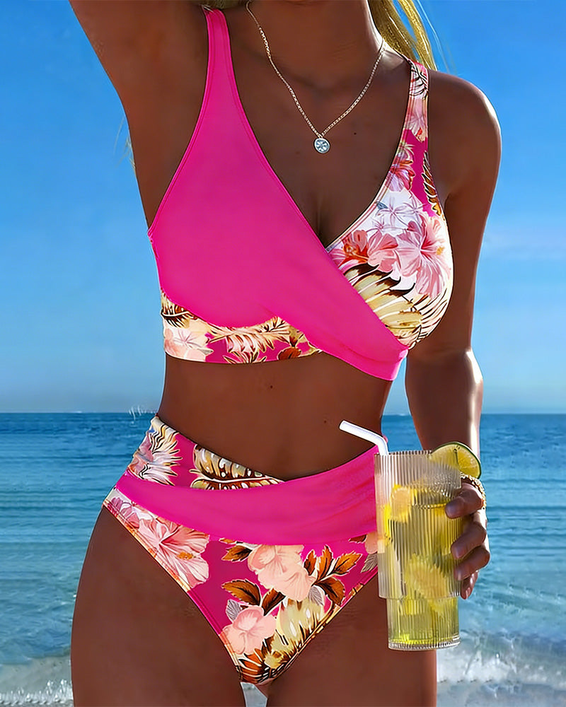 Trudi - Bikini Kontrast Blumenmuster Geteilt