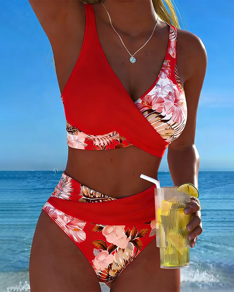 Trudi - Bikini Kontrast Blumenmuster Geteilt