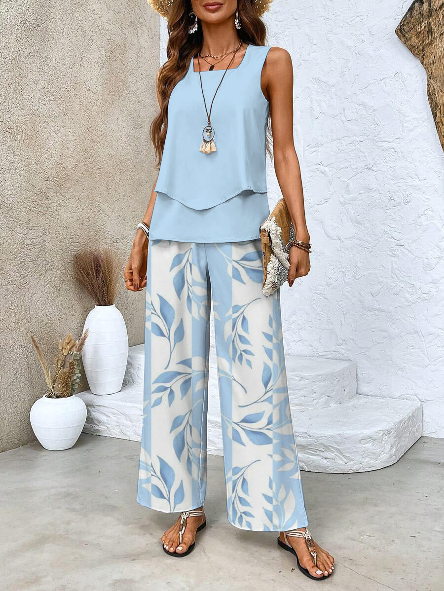 Frauen Sommer Lounge Set mit Blätterdruck