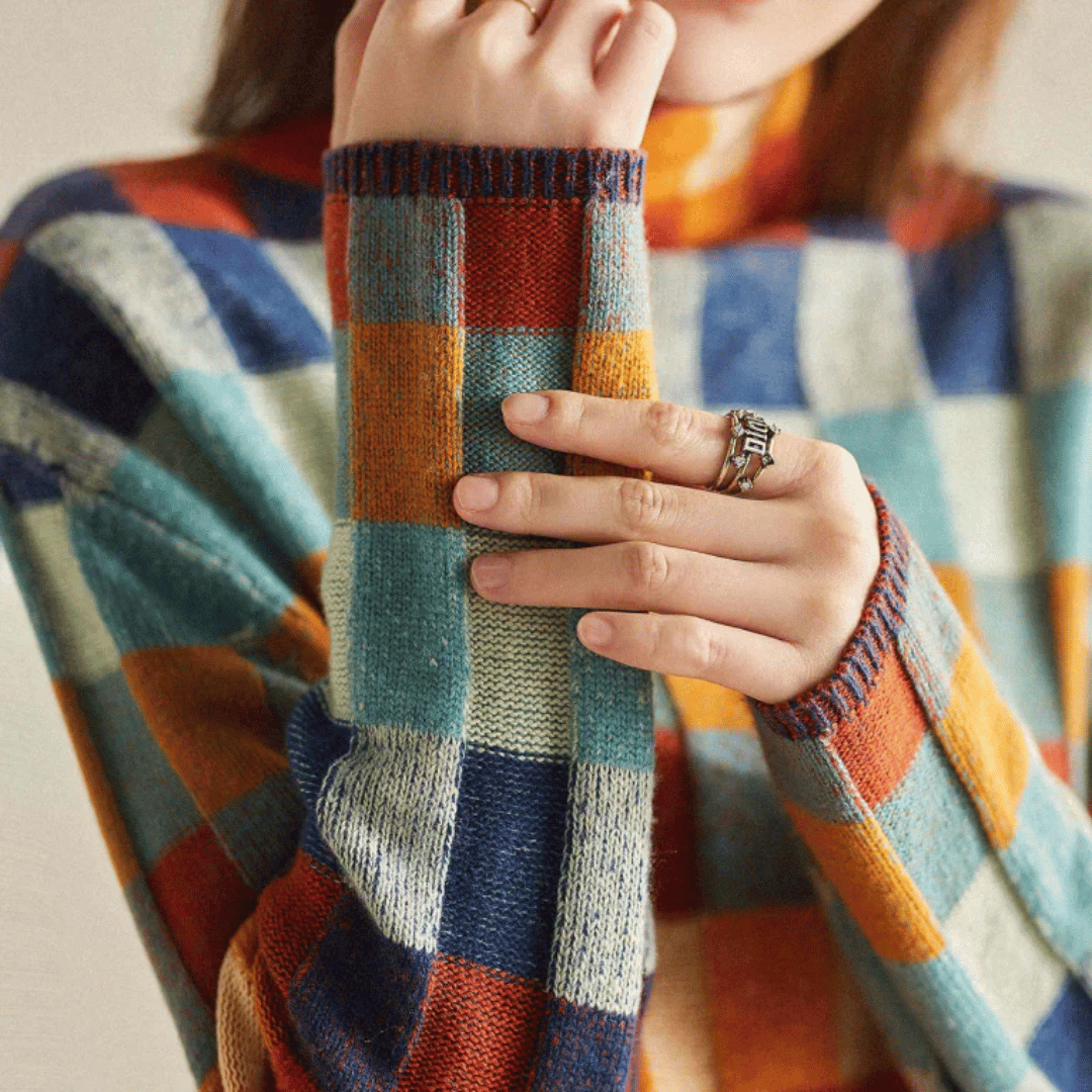 Ravelyn | Patchwork Cashmere Turtleneck Pullover