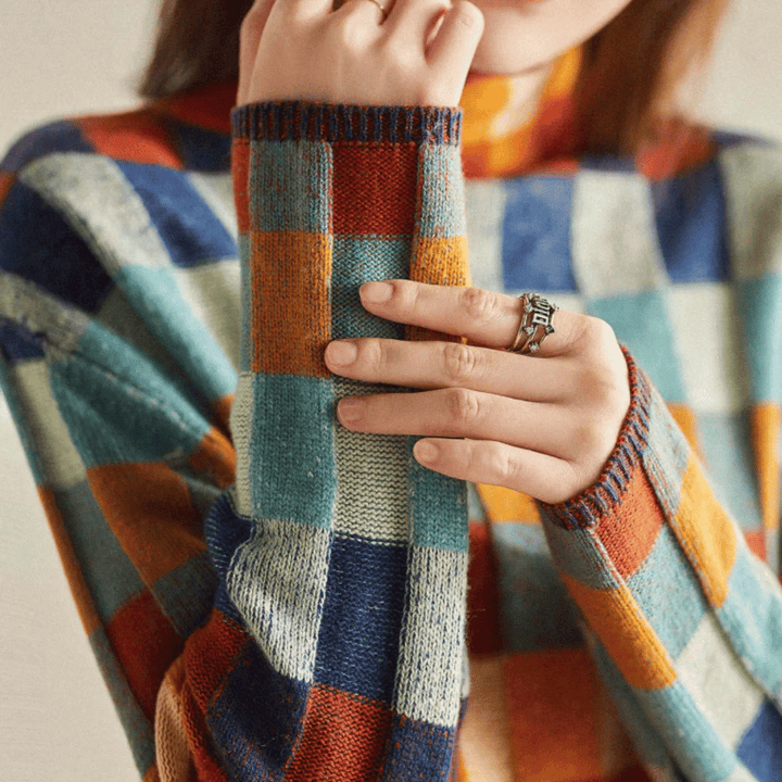 Ravelyn | Patchwork Cashmere Turtleneck Pullover
