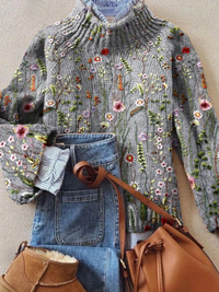 Samira | Vintage Floral Pattern Cozy Turtleneck Sweater