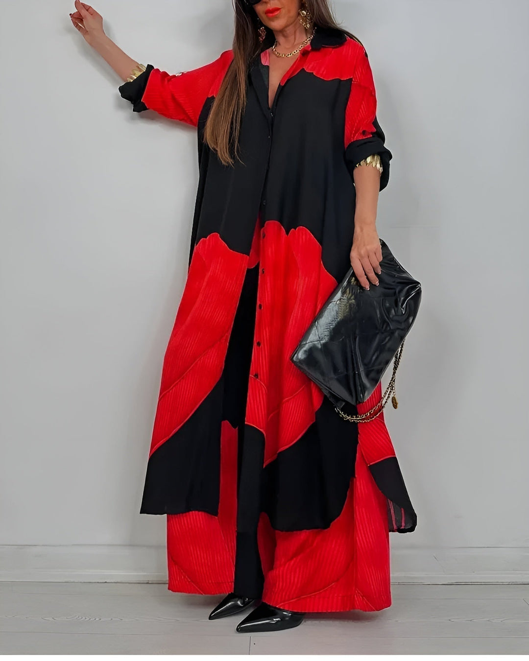 Elegantes Damen-Colorblock-Zweiteiler-Set mit weitem Bein" could be rewritten as:

"Stilvolles Damen-Colorblock-Zweiteiler-Set mit weitem Bein