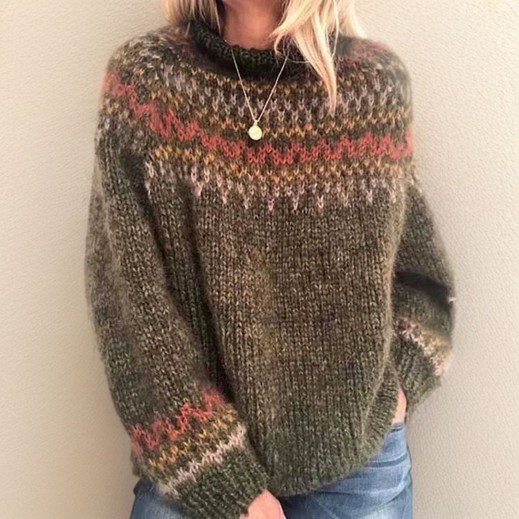 Milena | Rollkragen Strickpullover mit Retro-Wellenmuster