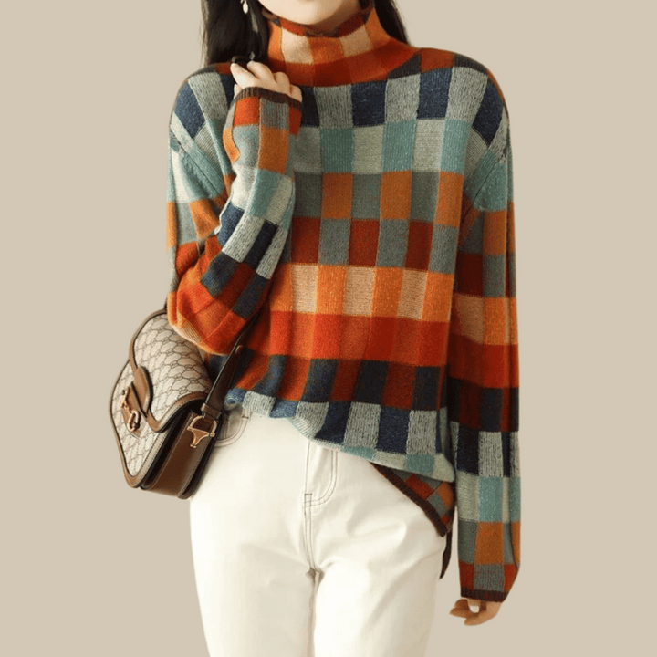 Ravelyn | Patchwork Cashmere Turtleneck Pullover