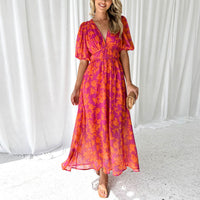 Luna - Modernes Flora Midi-Kleid