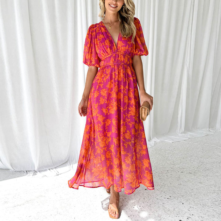 Luna - Modernes Flora Midi-Kleid