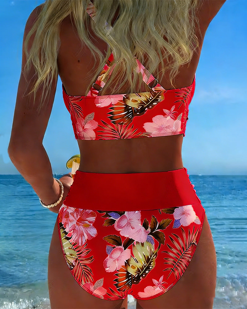 Trudi - Bikini Kontrast Blumenmuster Geteilt