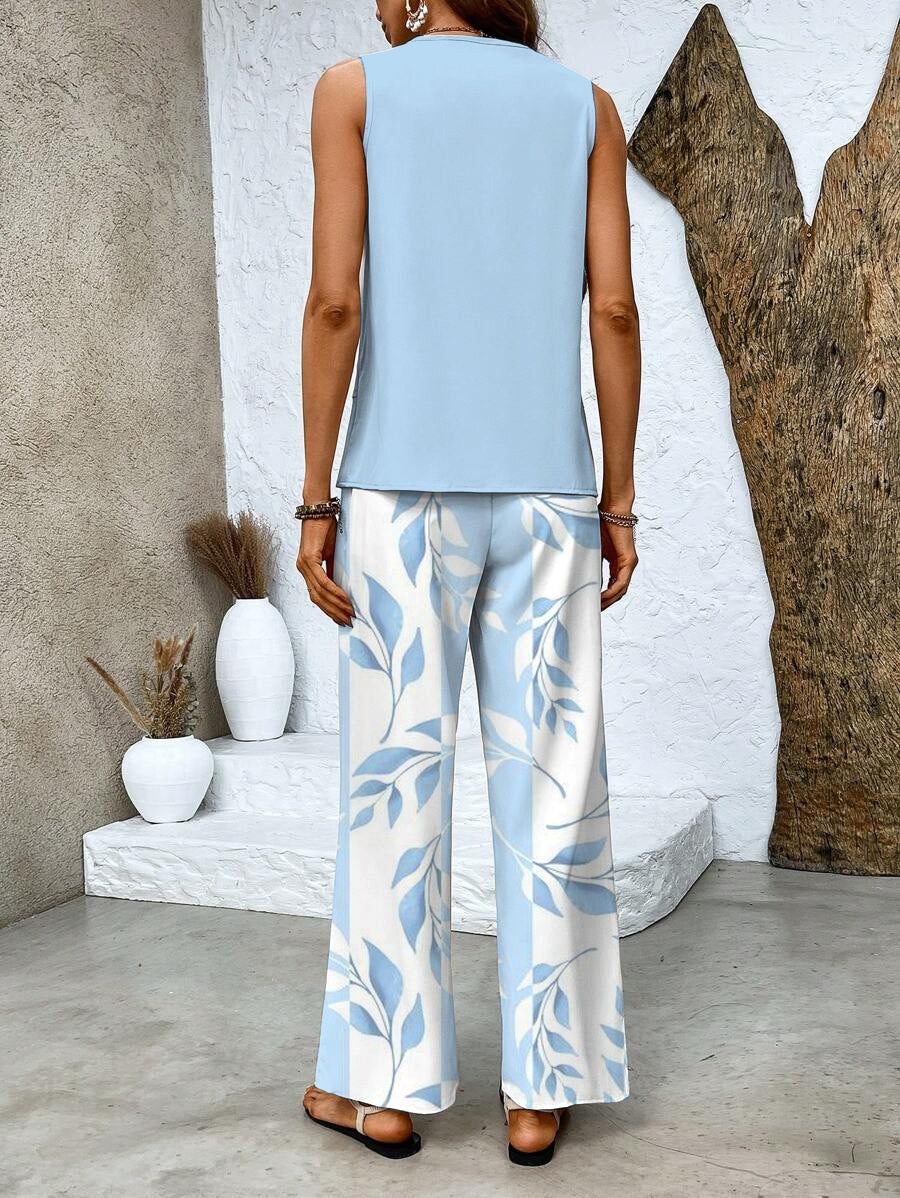 Frauen Sommer Lounge Set mit Blätterdruck
