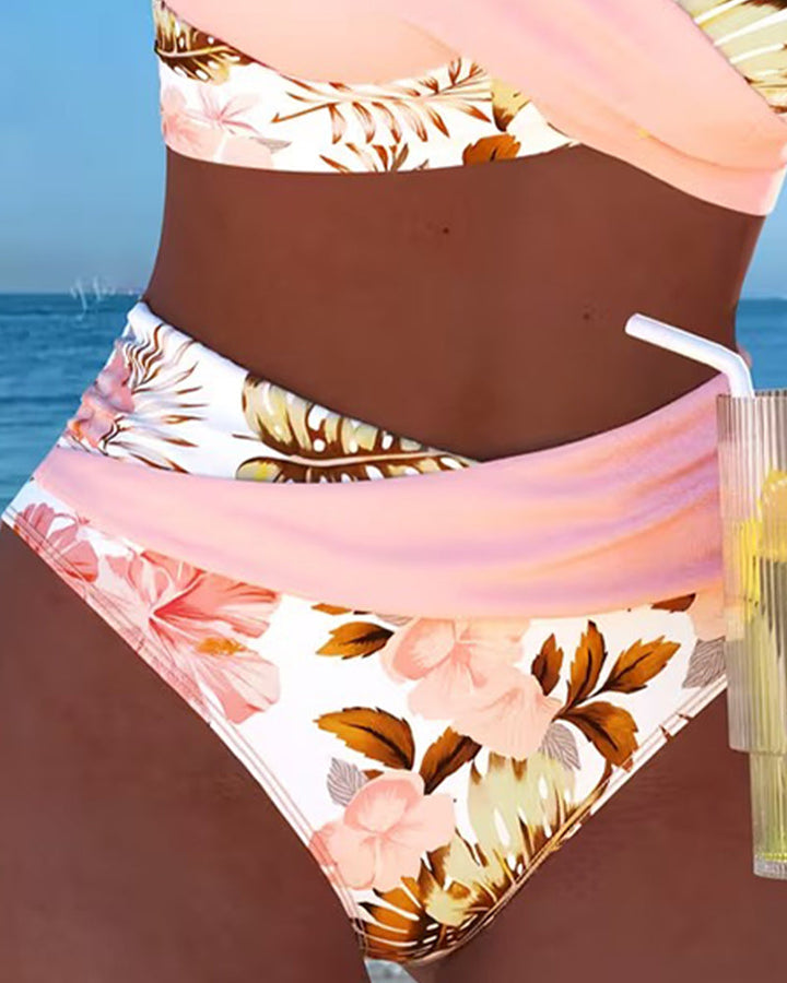 Trudi - Bikini Kontrast Blumenmuster Geteilt