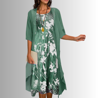 Women's Floral Midi Dress Cardigan Outfit Set