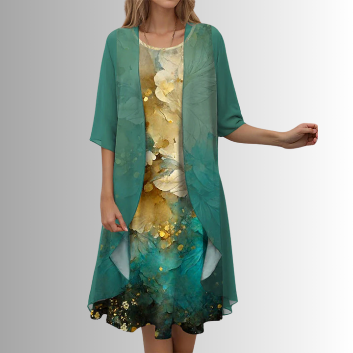 Women's Floral Midi Dress Cardigan Outfit Set