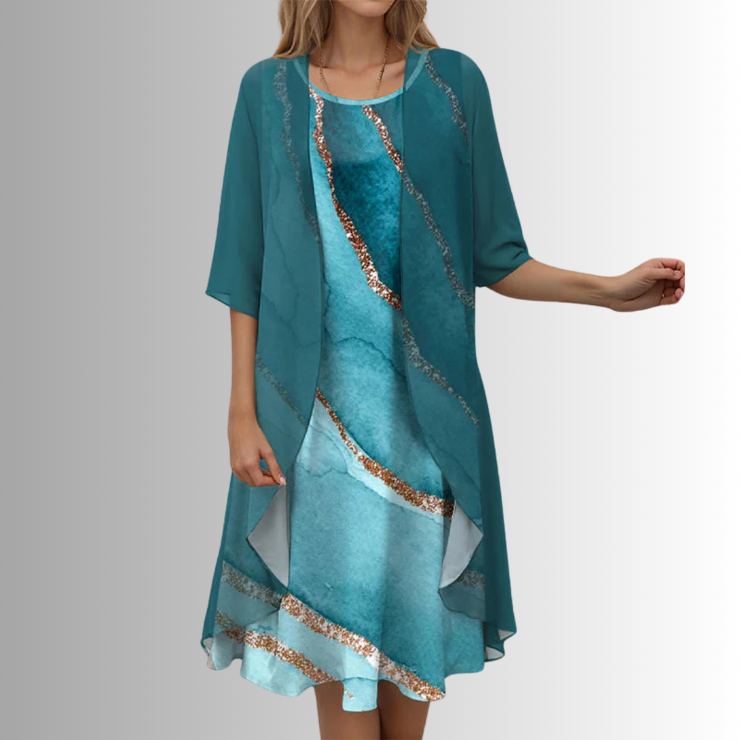 Women's Floral Midi Dress Cardigan Outfit Set