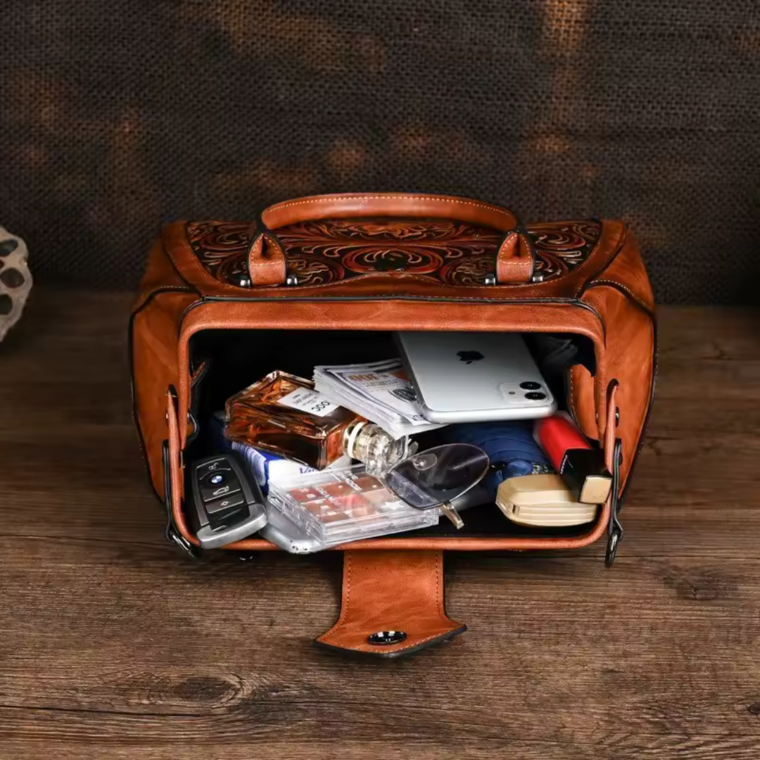 Florina - Gegravierte Lederhandtasche