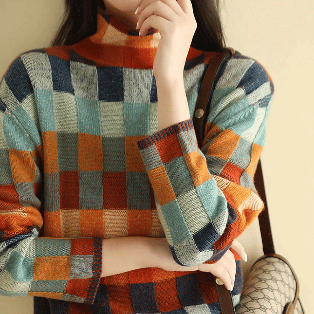 Ravelyn | Patchwork Cashmere Turtleneck Pullover