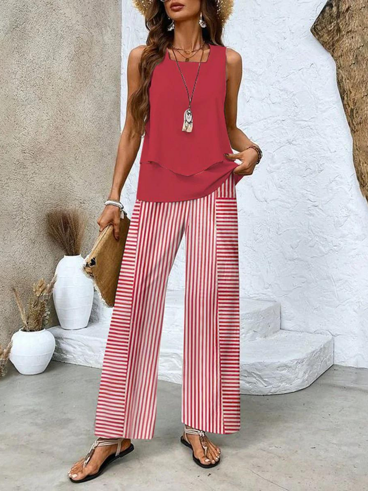 Ärmelloses Damen-Top mit weiter Hose Outfit-Set