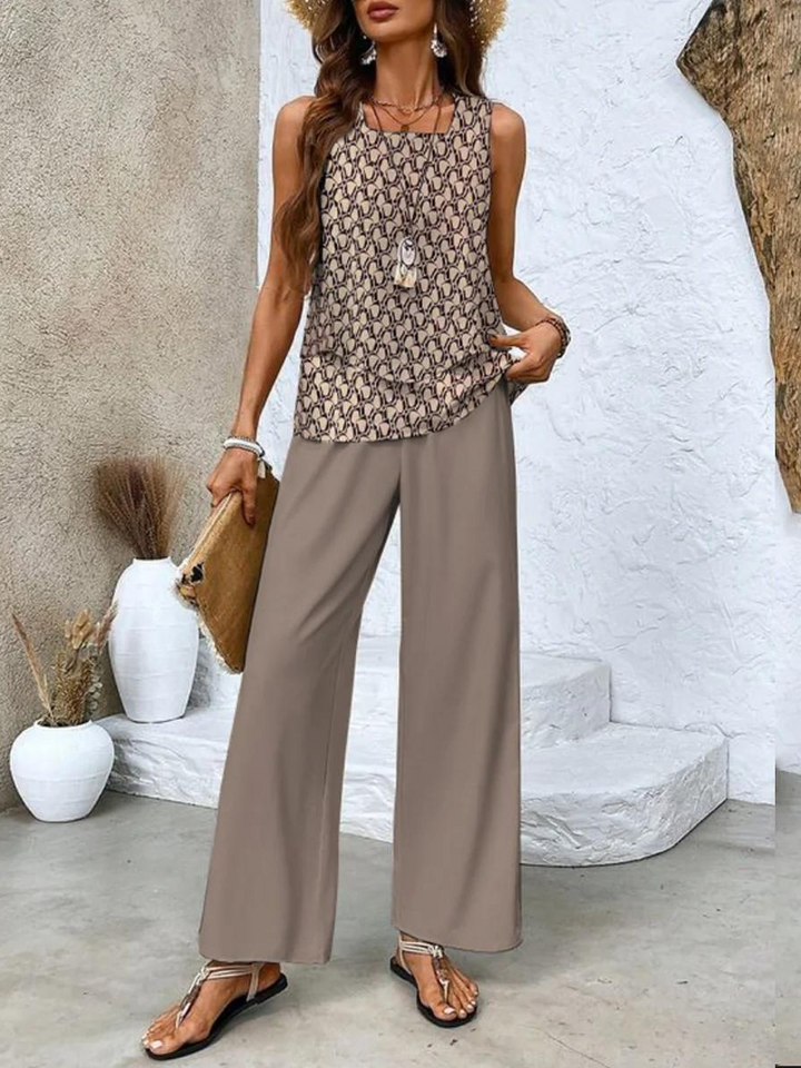 Ärmelloses Damen-Top mit weiter Hose Outfit-Set