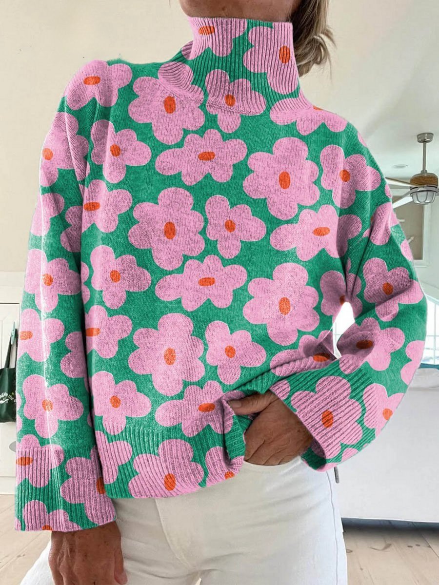 Alaiya | Stilvoller und fröhlicher Rollkragenpullover mit floralem Design