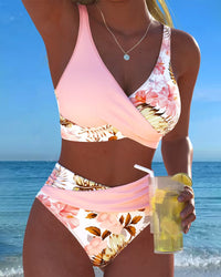 Trudi - Bikini Kontrast Blumenmuster Geteilt