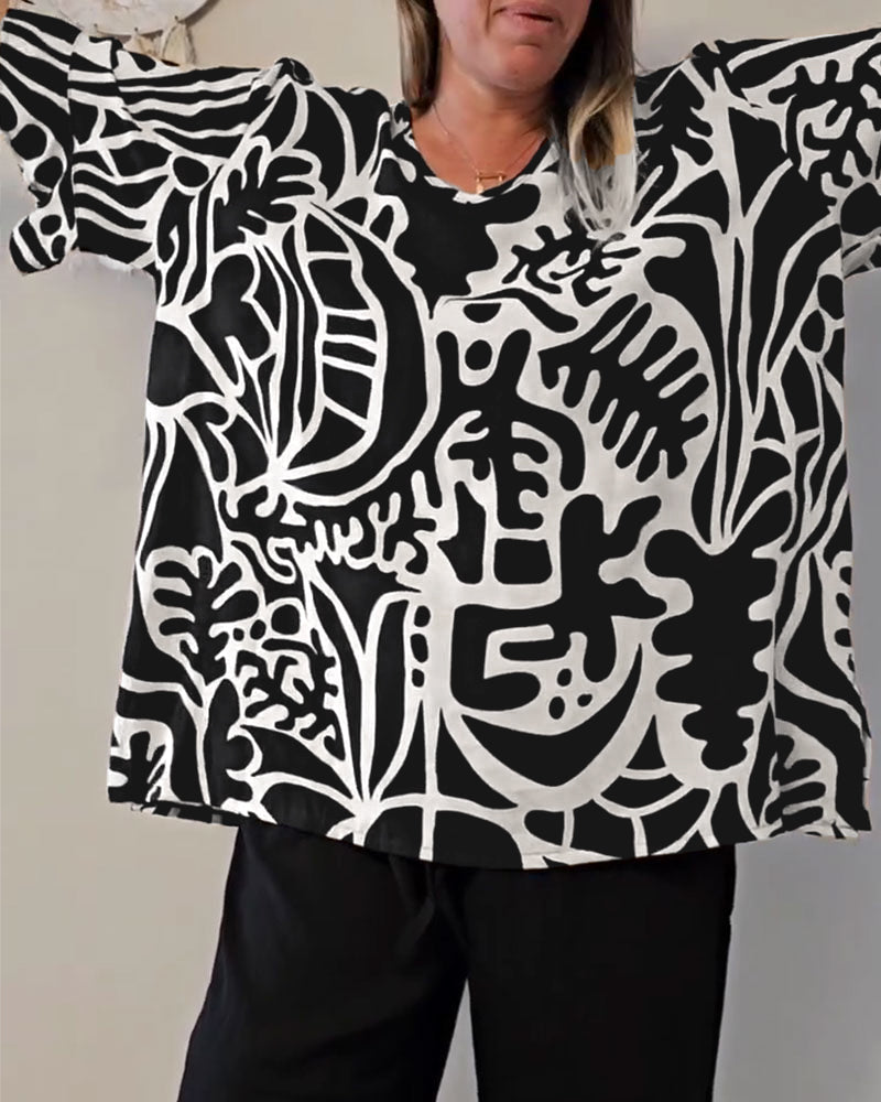 Bettina - Top abstrakter botanischer Druck