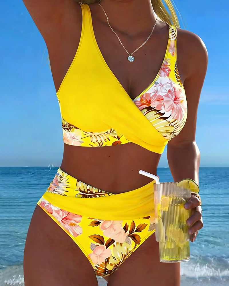 Trudi - Bikini Kontrast Blumenmuster Geteilt