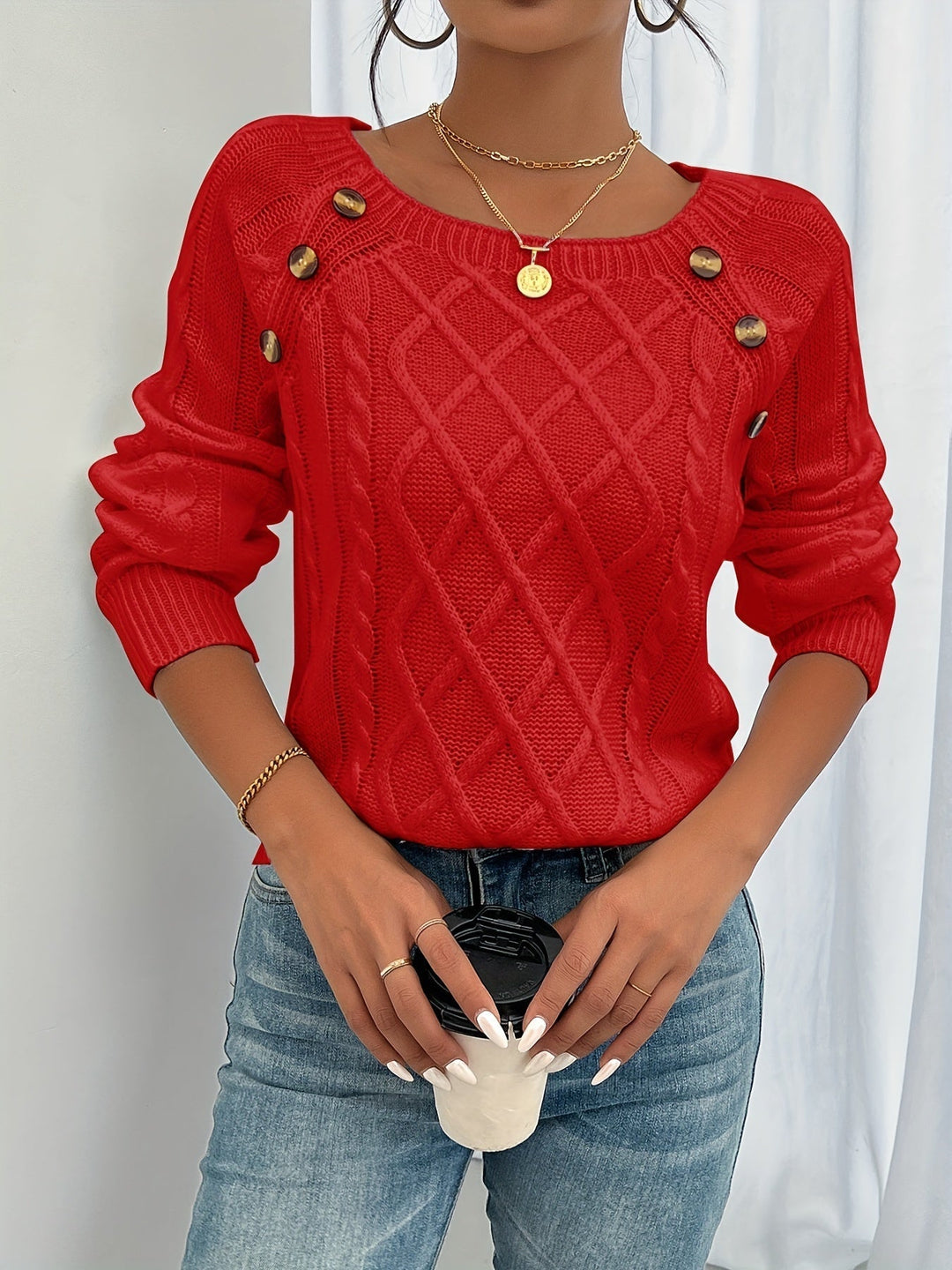Bella - Zopfmuster-Strickpullover