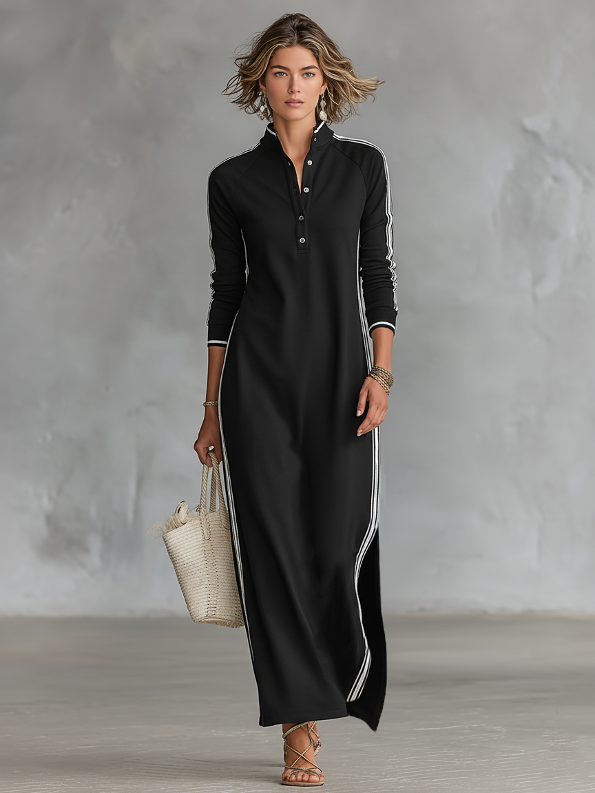 Emmi - Sweat Maxi Kleid Knopfkragen