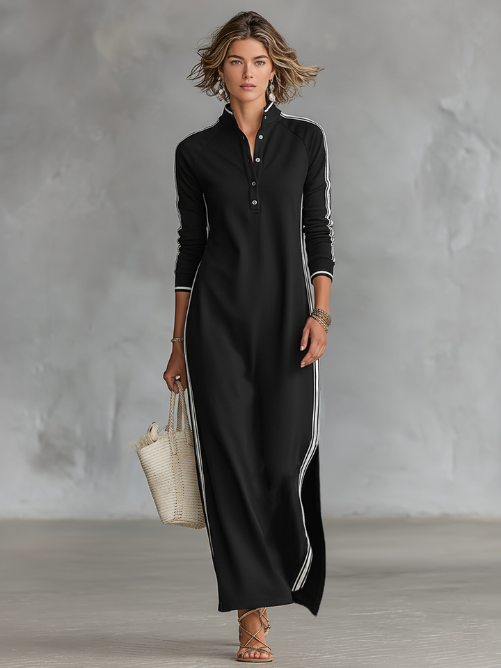 Emmi - Sweat Maxi Kleid Knopfkragen