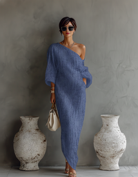 Silke - Elfenbein Leinen Kleid Schulterfrei