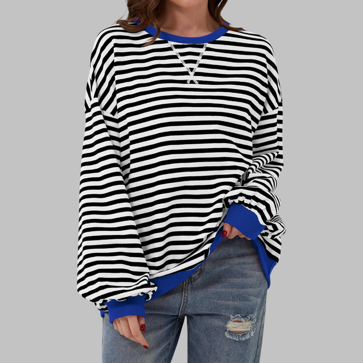 Mara | Damen Oversized Streifenpullover mit Rundhalsausschnitt und langen Ärmeln