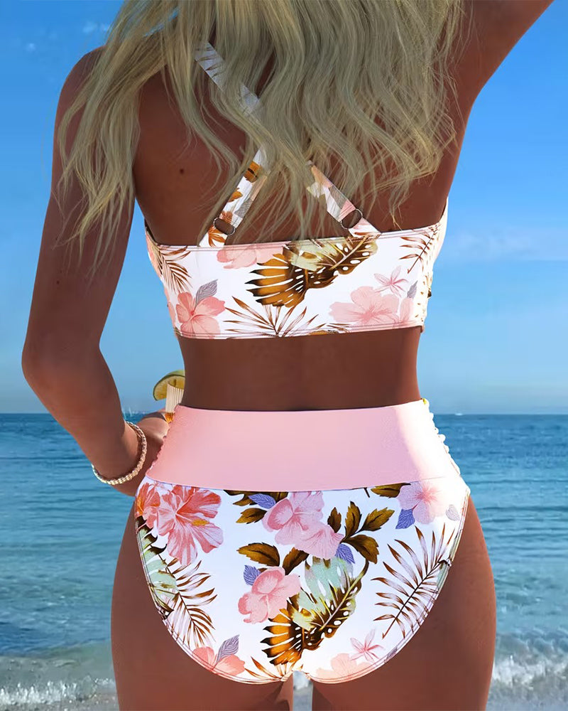 Trudi - Bikini Kontrast Blumenmuster Geteilt