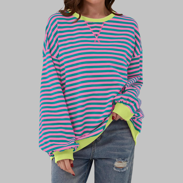 Mara | Damen Oversized Streifenpullover mit Rundhalsausschnitt und langen Ärmeln