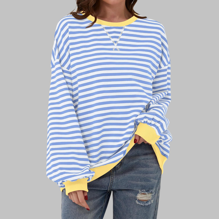 Mara | Damen Oversized Streifenpullover mit Rundhalsausschnitt und langen Ärmeln