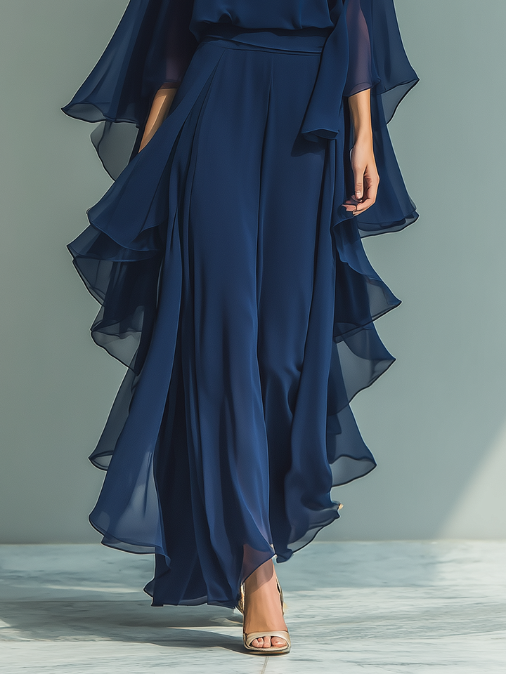 Steffi - Marineblau Chiffon Set Rüschen