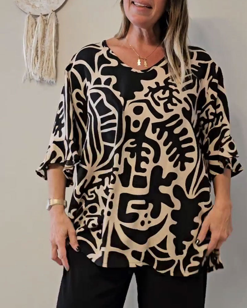 Bettina - Top abstrakter botanischer Druck