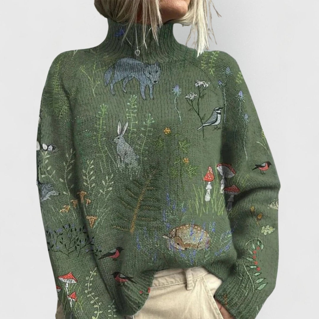 Jazmin | Eleganter Rollkragenpullover mit Blumenmuster