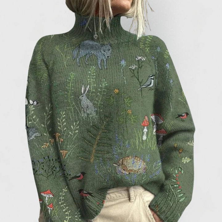 Jazmin | Eleganter Rollkragenpullover mit Blumenmuster