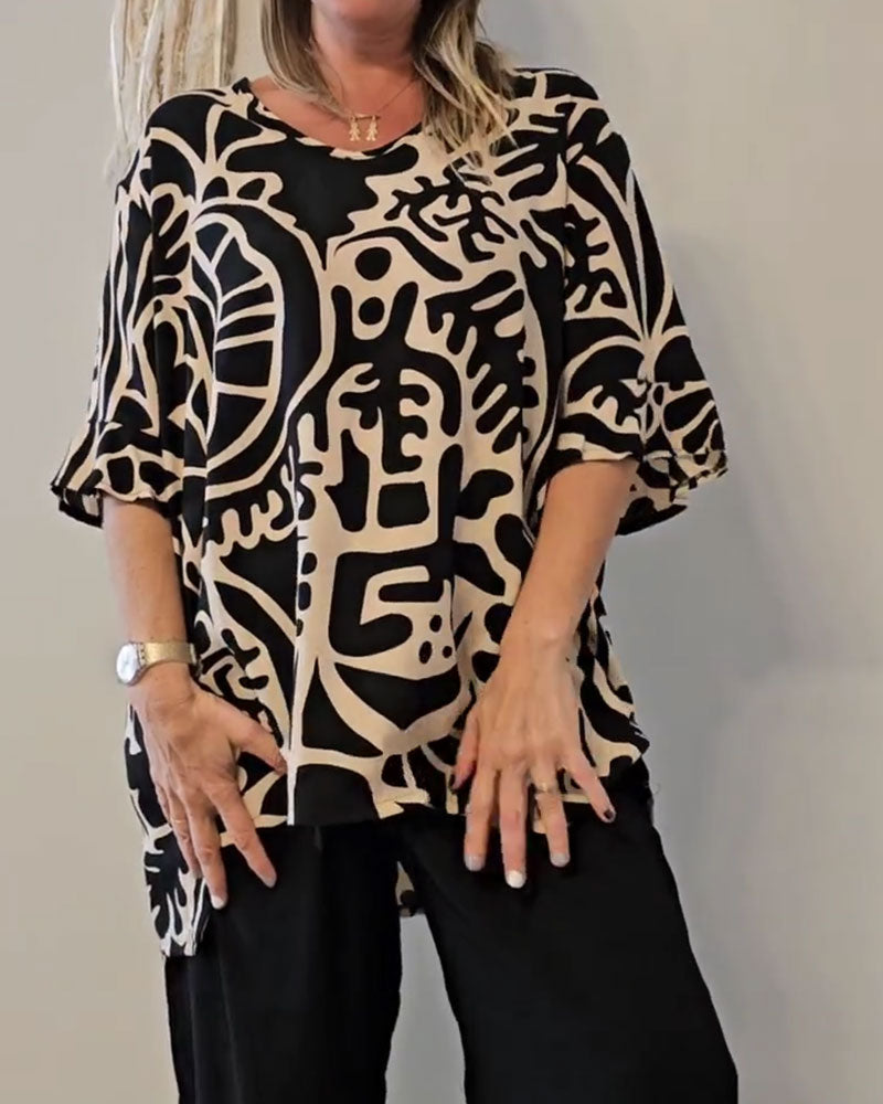 Bettina - Top abstrakter botanischer Druck